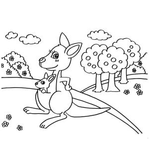 Kanguru boyama sayfası, kangaroos coloring page, Çizgi Film Anne ve Bebek Kanguru, 