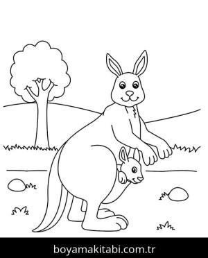 Kanguru boyama sayfası – basit çizim, kolay boyama
