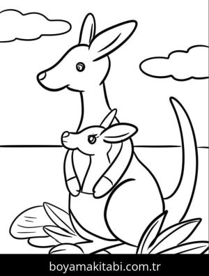 Kanguru boyama sayfası – kolay boyama, eğitici aktivite