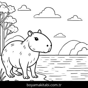 Kapibara boyama sayfası – sevimli karakter, sanatsal çalışma
