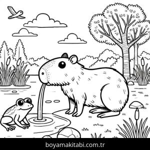 Kapibara boyama sayfası – çocuk aktivitesi, PDF indir