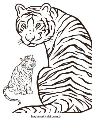 Kaplan boyama sayfası – sevimli karakter, sanatsal çalışma