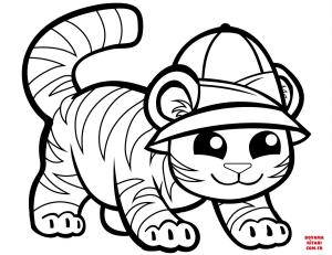 Kaplan boyama sayfası, Tigers coloring page, , tigers cute tiger in cap 