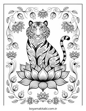 Kaplan boyama sayfası – sevimli karakter, sanatsal çalışma