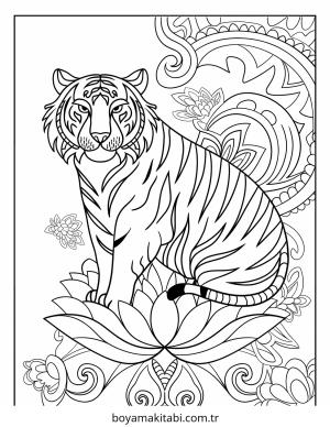 Kaplan boyama sayfası – sevimli karakter, sanatsal çalışma