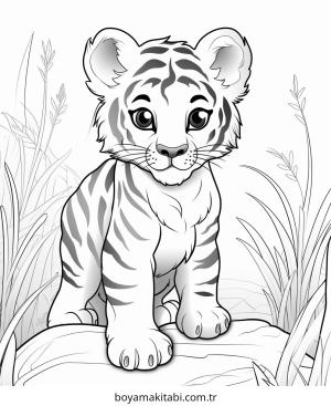 Kaplan boyama sayfası – çocuklar için, çizgi film temalı