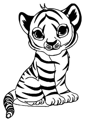 Kaplan boyama sayfası, Tigers coloring page, Oturan Küçük Kaplan, 