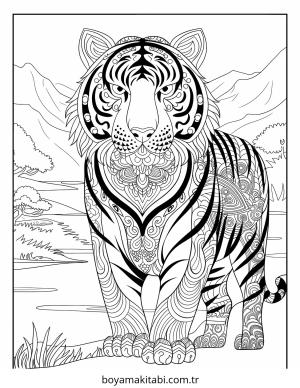 Kaplan boyama sayfası – çocuklar için, çizgi film temalı