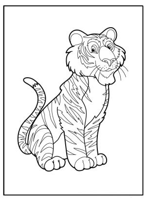 Kaplan boyama sayfası, Tigers coloring page, Gülümseme Kaplan Oturan, 