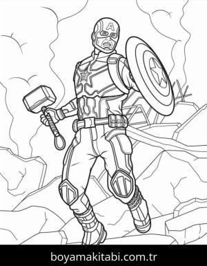 Kaptan Amerika boyama sayfası – basit çizim, kolay boyama