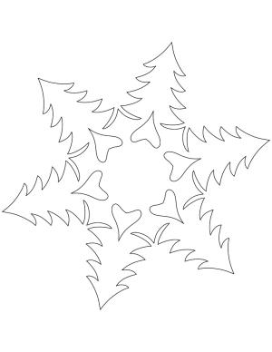 Kar Tanesi boyama sayfası,  coloring page, Snowflake with Christmas Trees, 