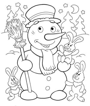 Kardan Adam boyama sayfası,  coloring page, Tavşanlar yeni bir arkadaş buldular., 