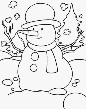 Kardan Adam boyama sayfası,  coloring page, Karlı orman ve kardan adam, 