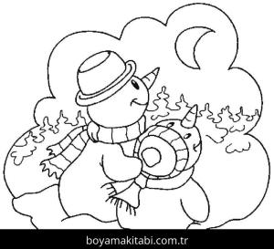 Kardan Adam boyama sayfası – renkli çizimler, okul öncesi