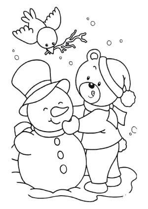 Kardan Adam boyama sayfası,  coloring page, Oyuncak ayı kardan adamı karşılıyor, 