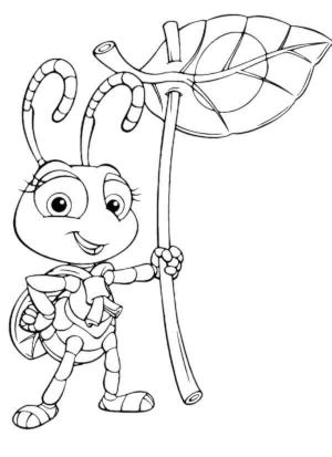 Karınca boyama sayfası,  coloring page, Yaprak Tutan Eğlenceli Karınca, 