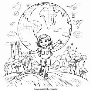 Karışık boyama sayfası – sevimli karakter, sanatsal çalışma