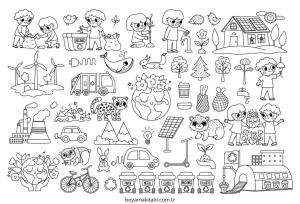 Karışık boyama sayfası – eğlenceli etkinlik, el becerilerini geliştirir