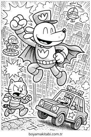 Karışık boyama sayfası – çizgi film temalı, basit çizim