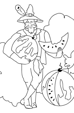 Karpuz boyama sayfası,  coloring page, Karpuz Yiyen Yaşlı Adam, 