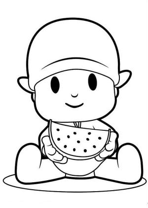 Karpuz boyama sayfası,  coloring page, Karpuz dilimi tutan Pocoyo, 