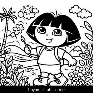 Kaşif Dora boyama sayfası – çocuk aktivitesi, PDF indir