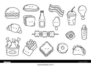 Kawaii Food boyama sayfası – sevimli karakter, sanatsal çalışma