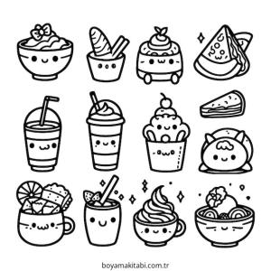 Kawaii Food boyama sayfası – yaratıcılık, eğlenceli etkinlik