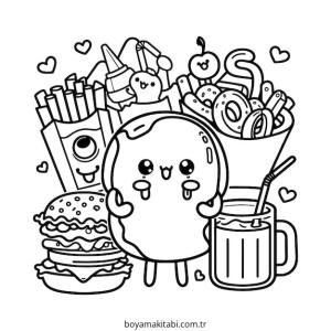 Kawaii Food boyama sayfası – okul öncesi, evde etkinlik