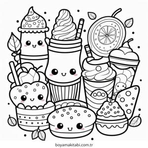 Kawaii Food boyama sayfası – boyama etkinliği, çocuk aktivitesi