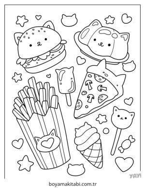 Kawaii Food boyama sayfası – eğitici aktivite, yaratıcılık
