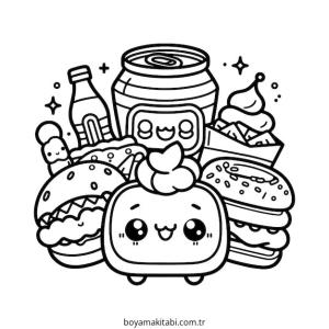 Kawaii Food boyama sayfası – evde etkinlik, ücretsiz yazdır