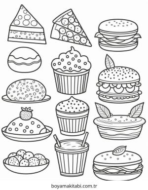 Kawaii Food boyama sayfası – boyama etkinliği, çocuk aktivitesi