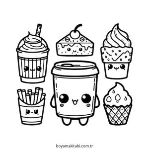 Kawaii Food boyama sayfası – eğlenceli etkinlik, el becerilerini geliştirir