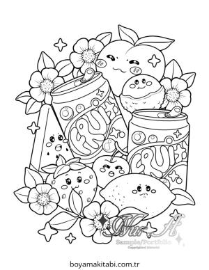 Kawaii Food boyama sayfası – çocuklar için, çizgi film temalı