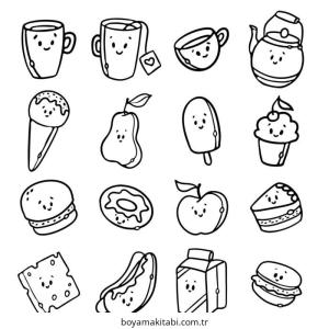 Kawaii Food boyama sayfası – ücretsiz yazdır, boyama etkinliği