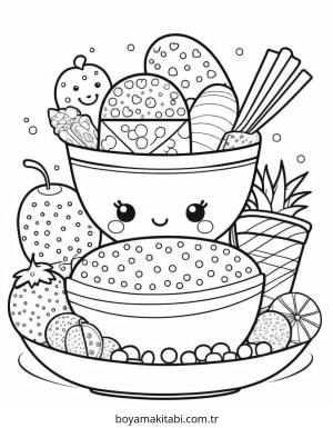Kawaii Food boyama sayfası – PDF indir, sevimli karakter