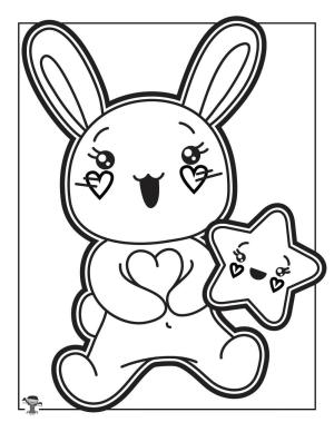 Kawaii boyama sayfası,  coloring page, Yıldız Kawaii ile Tavşan, 