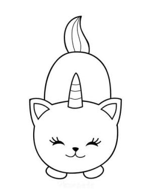 Kawaii boyama sayfası,  coloring page, Kedi Tek Boynuzlu Gülümseyen Kawaii, 