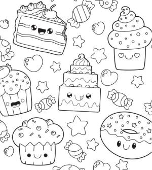 Kawaii boyama sayfası,  coloring page, Kekler Kawaii, 