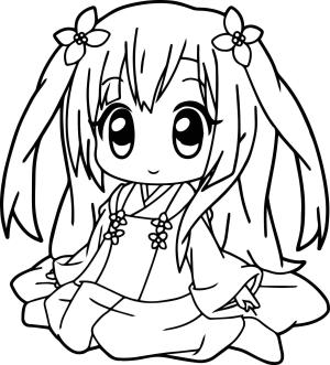 Kawaii boyama sayfası,  coloring page, Küçük Anime Kız Kawaii, 