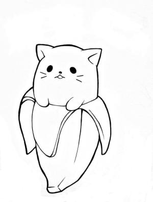 Kawaii boyama sayfası,  coloring page, Kedi Muz Kawaii, 