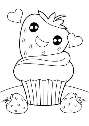 Kawaii boyama sayfası,  coloring page, Kek Çilek Kawaii, 