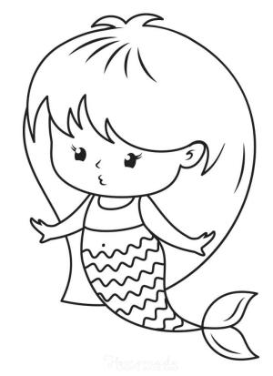 Kawaii boyama sayfası,  coloring page, Deniz kızı Kawaii, 