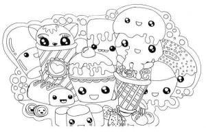 Kawaii boyama sayfası,  coloring page, Yemek Eğlencesi Kawaii, 