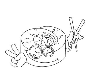 Kawaii boyama sayfası,  coloring page, Kawaii Suşi Gülümseyen, 