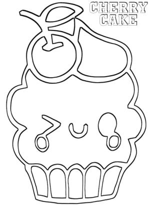 Kawaii boyama sayfası,  coloring page, Kawaii Kirazlı Kek, 