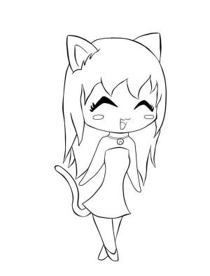 Kawaii boyama sayfası,  coloring page, Kedi Kız Kawaii, 