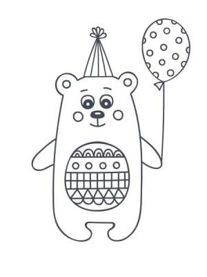 Kawaii boyama sayfası,  coloring page, Kawaii Ayı Balon Tutarak, 