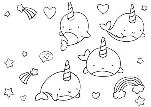 Kawaii boyama sayfası,  coloring page, Narwal Kawaii, 